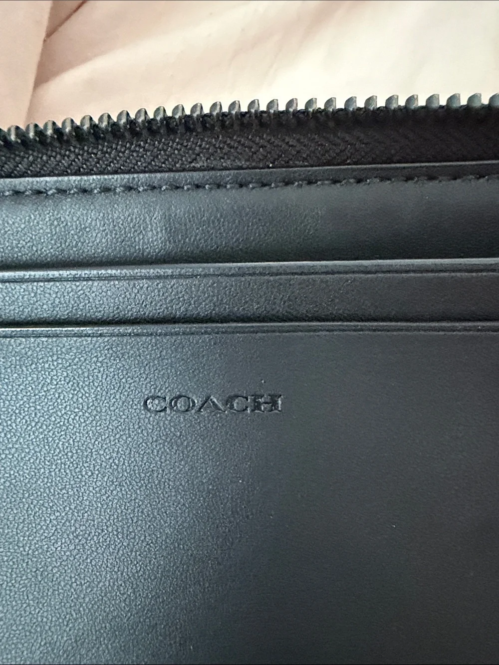 Coach Black Embossed Signature Wristlet men’s or women’s.